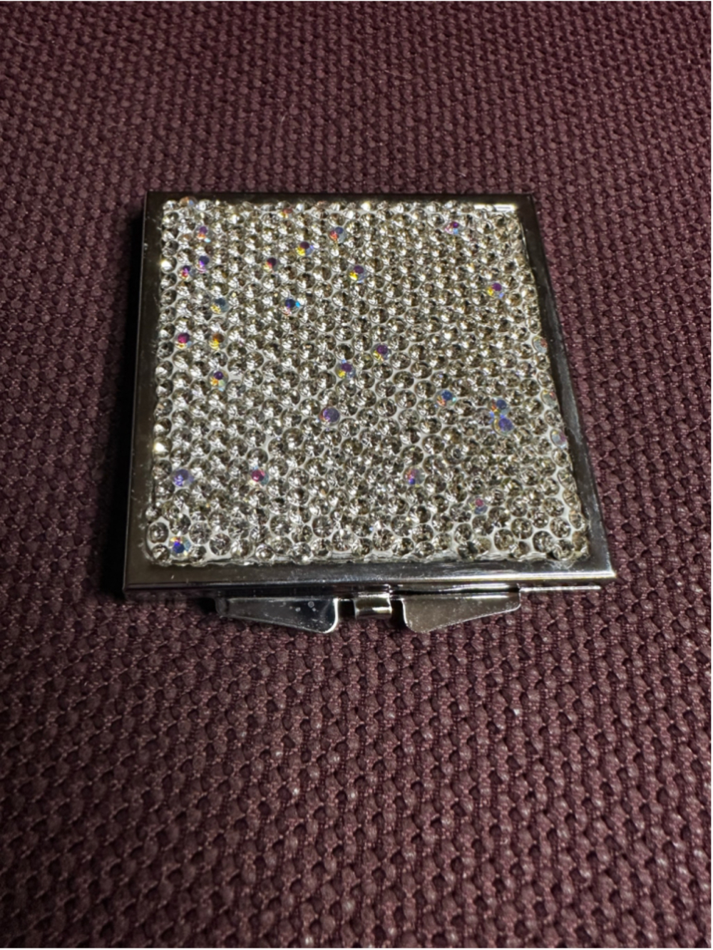 Silver Rhinestone Embellished Square Compact Mirror
